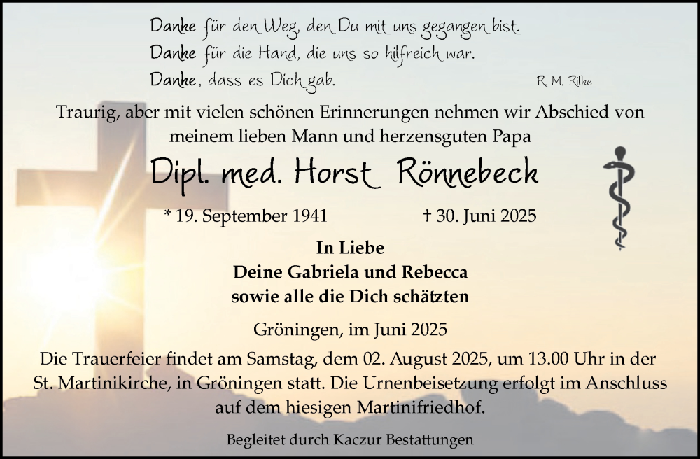  Traueranzeige für Horst Rönnebeck vom 05.07.2025 aus Volksstimme Oschersleben/Wanzleben
