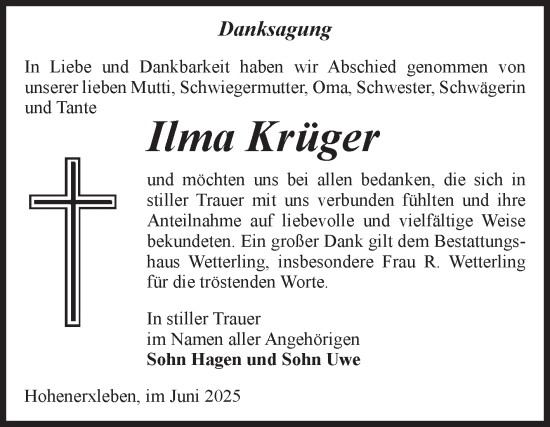 Traueranzeige von Ilma Krüger 