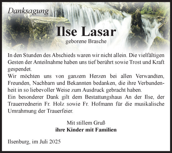 Traueranzeige von Ilse Lasar von Volksstimme Wernigerode