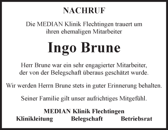 Traueranzeige von Ingo Brune von Volksstimme Haldensleben/Wolmirstedt