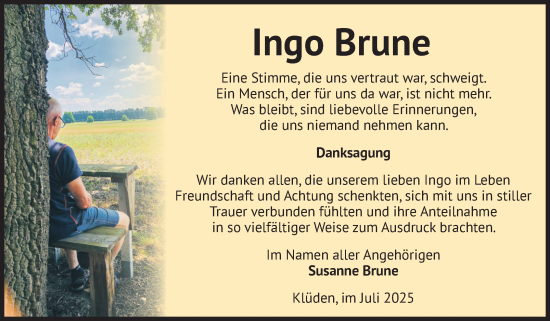 Traueranzeige von Ingo Brune von Volksstimme Haldensleben/Wolmirstedt