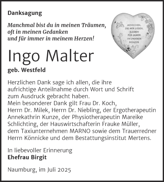 Traueranzeige von Ingo Malter von Super Sonntag Naumburg/Nebra