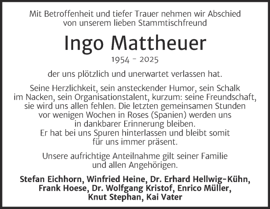 Traueranzeige von Ingo Mattheuer 