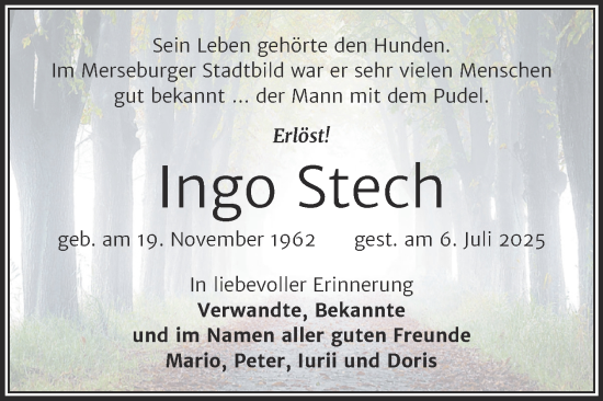 Traueranzeige von Ingo Stech von Trauerkombi Merseburg