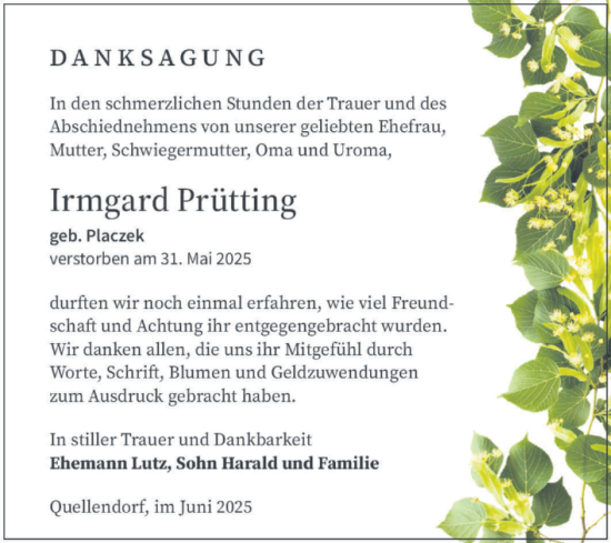 Traueranzeige von Irmgard Prütting von Trauerkombi Köthen