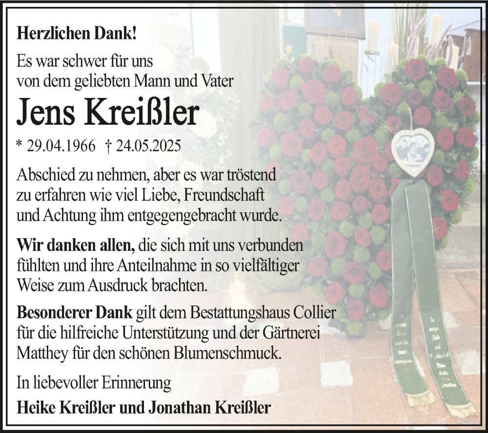  Traueranzeige für Jens Kreißler vom 26.07.2025 aus Trauerkombi Dessau