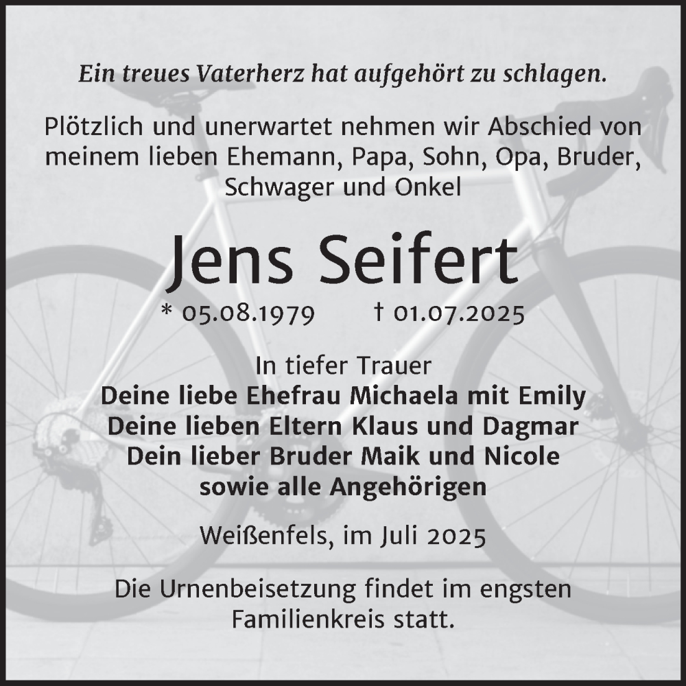  Traueranzeige für Jens Seifert vom 19.07.2025 aus Trauerkombi Weißenfels