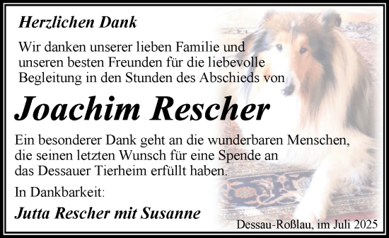 Traueranzeige von Joachim Rescher von Trauerkombi Dessau