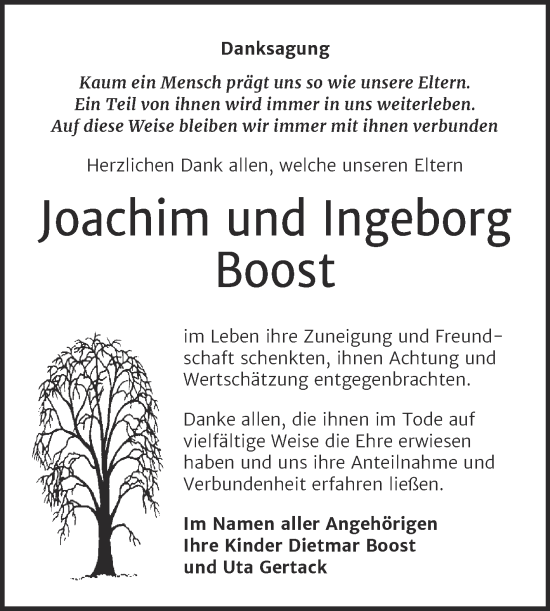 Traueranzeige von Joachim und Ingeborg Boost von Super Sonntag Naumburg/Nebra