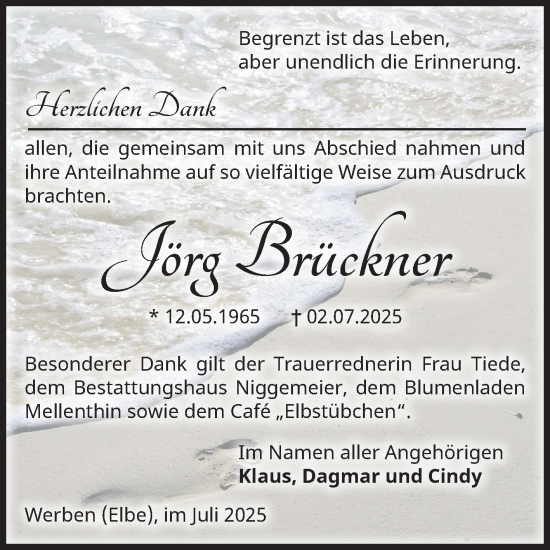 Traueranzeige von Jörg Brückner von Volksstimme Altmark Ost