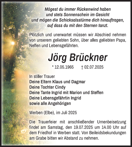 Traueranzeige von Jörg Brückner von Volksstimme Altmark Ost