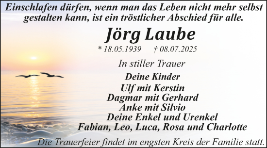 Traueranzeige von Jörg Laube von Trauerkombi Dessau