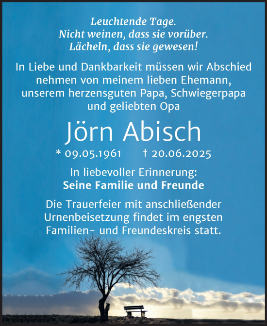 Traueranzeige von Jörn Abisch von Mitteldeutsche Zeitung Halle/Saalkreis