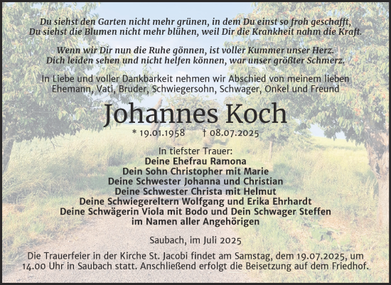 Traueranzeige von Johannes Koch von Naumburger Tageblatt