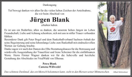 Traueranzeige von Jürgen Blank von Volksstimme Magdeburg