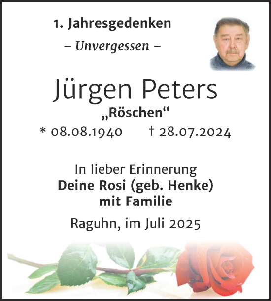 Traueranzeige von Jürgen Peters von Trauerkombi Bitterfeld