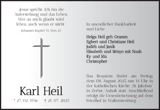 Traueranzeige von Karl Heil von Volksstimme Zerbst