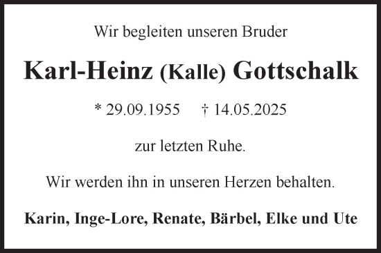 Traueranzeige von Karl-Heinz Gottschalk von Volksstimme Altmark West