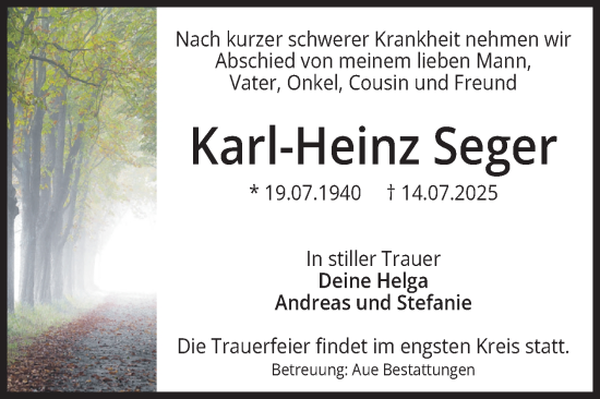 Traueranzeige von Karl-Heinz Seger von Volksstimme Magdeburg