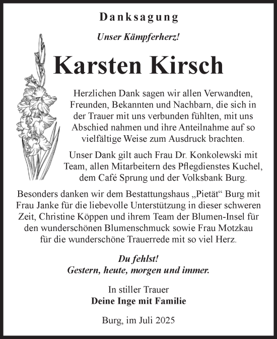 Traueranzeige von Karsten Kirsch von Volksstimme Burg/Genthin