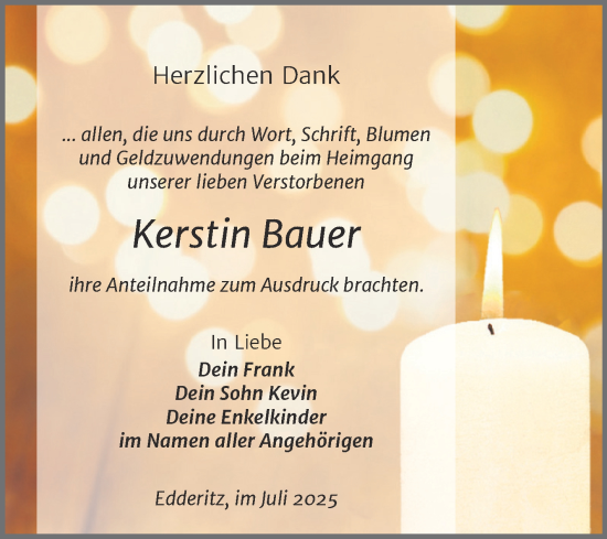 Traueranzeige von Kerstin Bauer von Trauerkombi Köthen