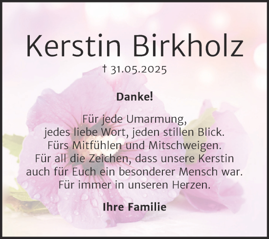 Traueranzeige von Kerstin Birkholz von Trauerkombi Weißenfels