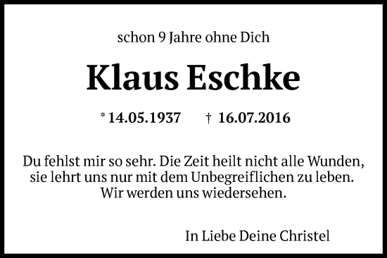 Traueranzeige von Klaus Eschke von Volksstimme Magdeburg