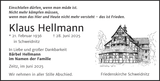 Traueranzeige von Klaus Hellmann von Trauerkombi Zeitz