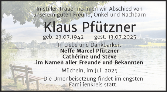 Traueranzeige von Klaus Pfützner von Trauerkombi Merseburg