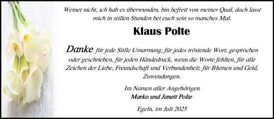 Traueranzeige von Klaus Polte von Volksstimme Staßfurt