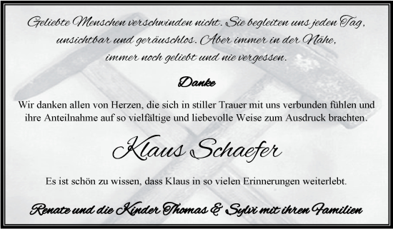 Traueranzeige von Klaus Schaefer von Trauerkombi Aschersleben