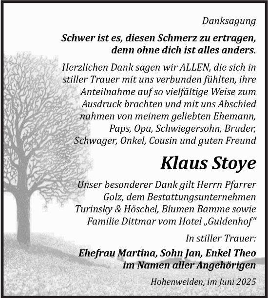 Traueranzeige von Klaus Stoye von Trauerkombi Merseburg