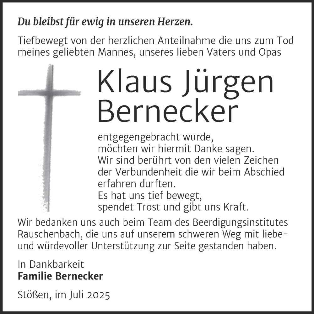  Traueranzeige für Klaus Jürgen Bernecker vom 26.07.2025 aus Naumburger Tageblatt