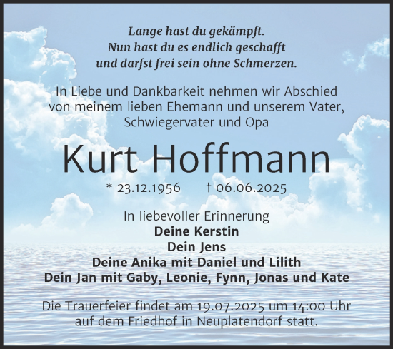 Traueranzeige von Kurt Hoffmann von Trauerkombi Quedlinburg