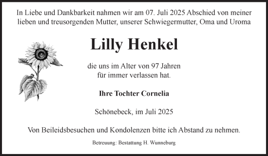 Traueranzeige von Lilly Henkel von Volksstimme Schönebeck