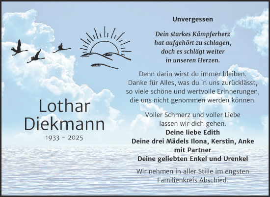 Traueranzeige von Lothar Diekmann von Trauerkombi Wittenberg
