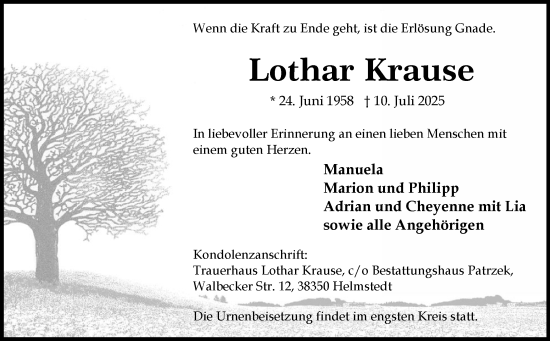 Traueranzeige von Lothar Krause von Volksstimme Haldensleben/Wolmirstedt
