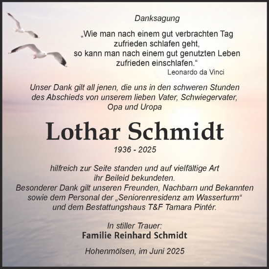 Traueranzeige von Lothar Schmidt von Trauerkombi Weißenfels
