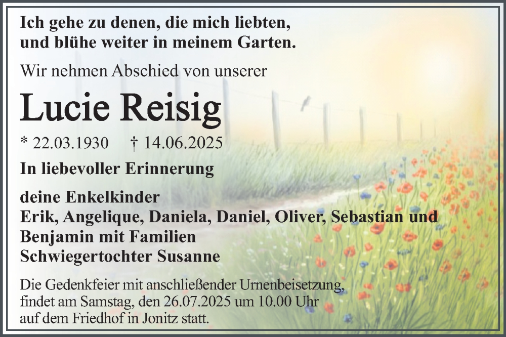  Traueranzeige für Lucie Reisig vom 05.07.2025 aus Trauerkombi Dessau