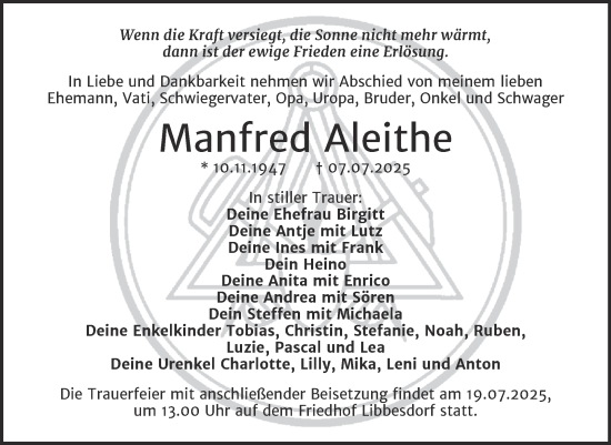 Traueranzeige von Manfred Aleithe von Trauerkombi Dessau