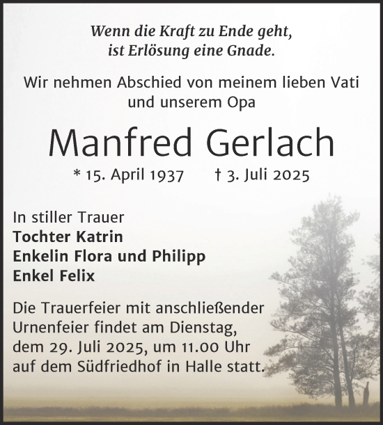 Traueranzeige von Manfred Gerlach von Mitteldeutsche Zeitung Halle/Saalkreis