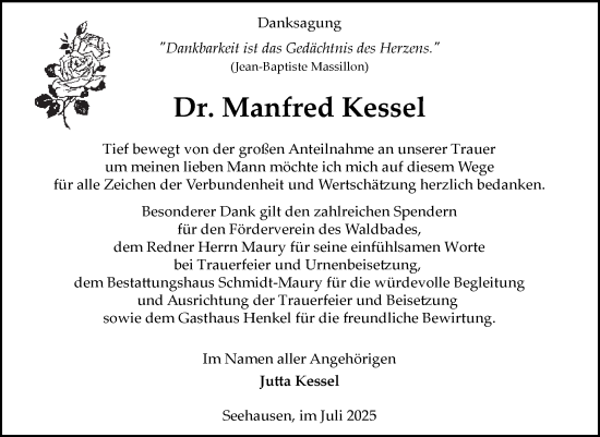 Traueranzeige von Manfred Kessel von Volksstimme Altmark Ost