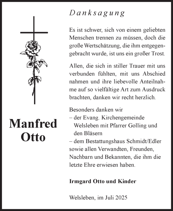 Traueranzeige von Manfred Otto von Volksstimme Schönebeck