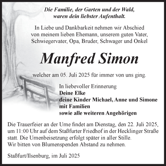 Traueranzeige von Manfred Simon von Volksstimme Staßfurt
