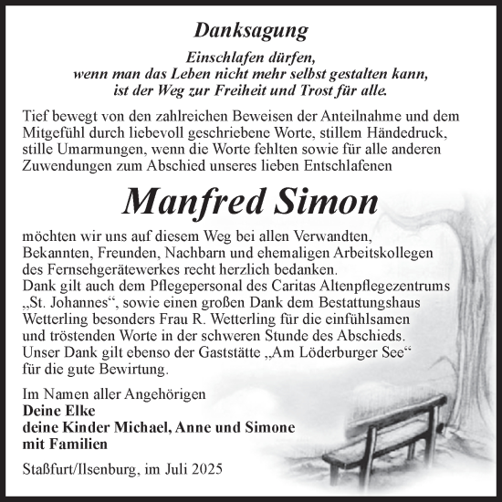Traueranzeige von Manfred Simon von Volksstimme Staßfurt
