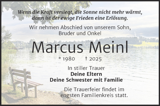 Traueranzeige von Marcus Meinl von Trauerkombi Merseburg