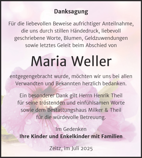 Traueranzeige von Maria Weller von Trauerkombi Zeitz