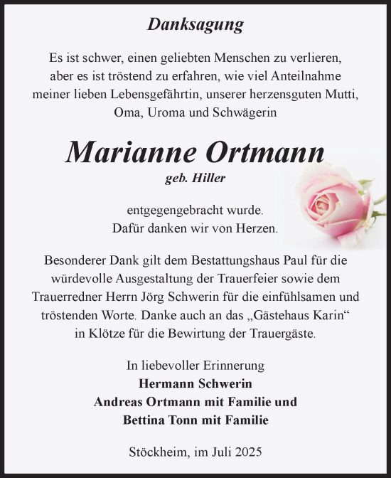 Traueranzeige von Marianne Ortmann von Volksstimme Altmark West