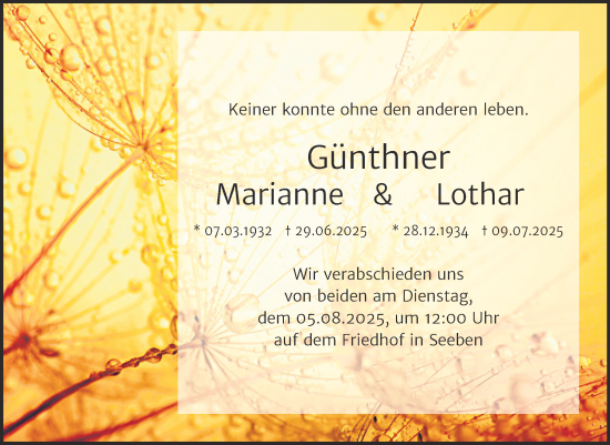 Traueranzeige von Marianne und Lothar Günthner von Mitteldeutsche Zeitung Halle/Saalkreis