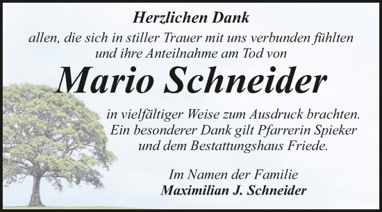 Traueranzeige von Mario Schneider von Trauerkombi Dessau